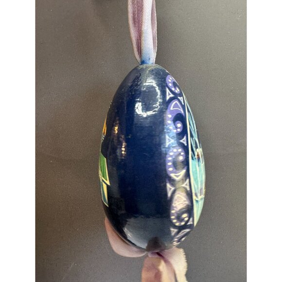 Vintage Russian Egg Ornament Hand Painted Paper Mache Winter Church Christmas 4" - Picture 3 of 8